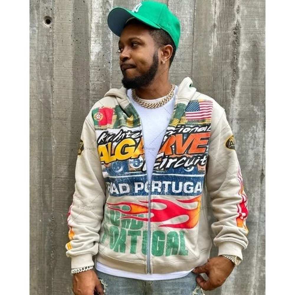 2024 European and American hoodies high street Y2K casual trendy loose and versatile zipper flame letter print super sweatshirt 240911