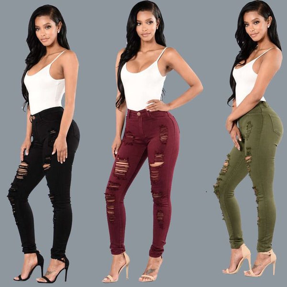 european and american knee ripped jeans womens slim fit multi