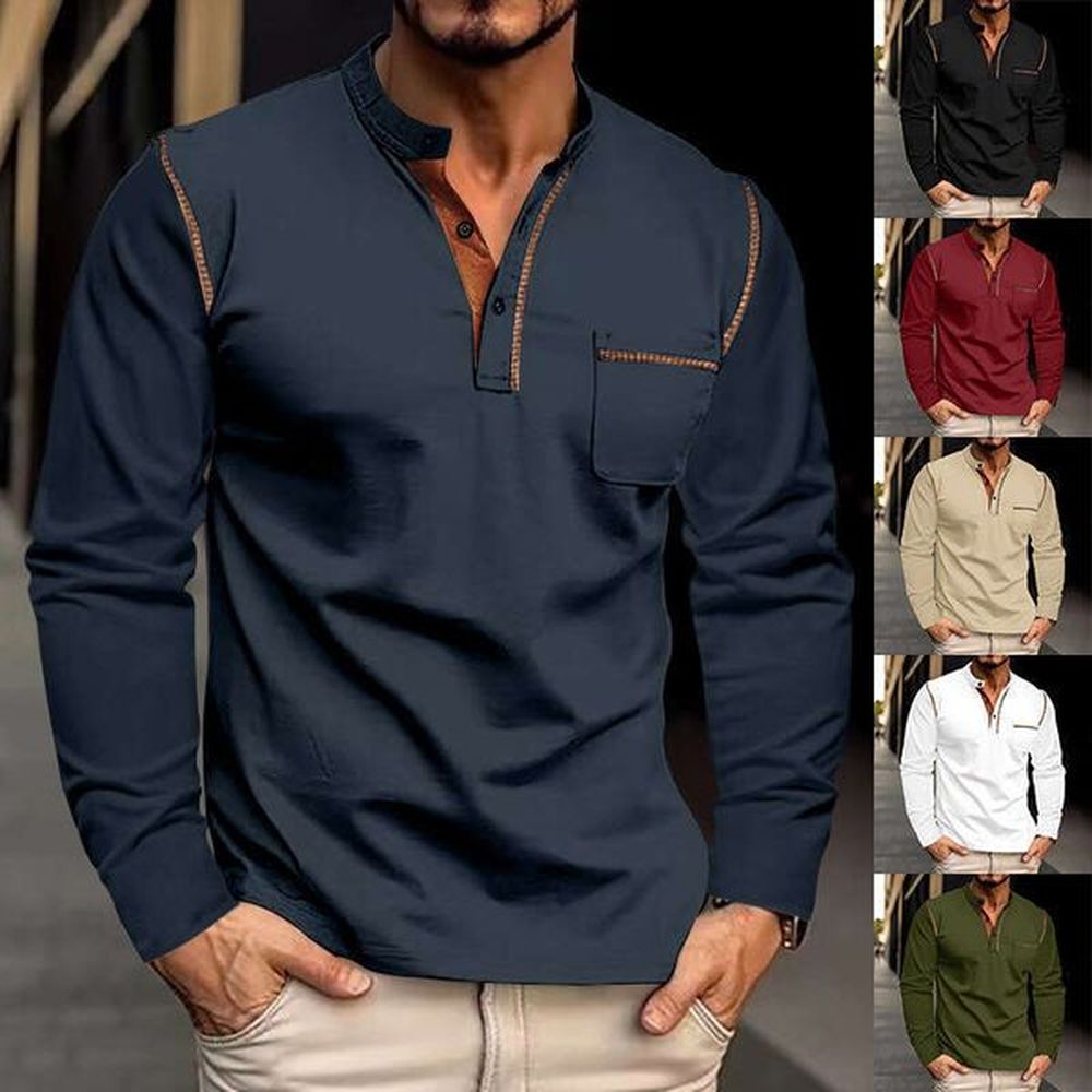 European And American Spring/Summer Long Sleeved Stand Up Collar Polo Shirt, Foreign Trade Hoodie, Men's Base Top