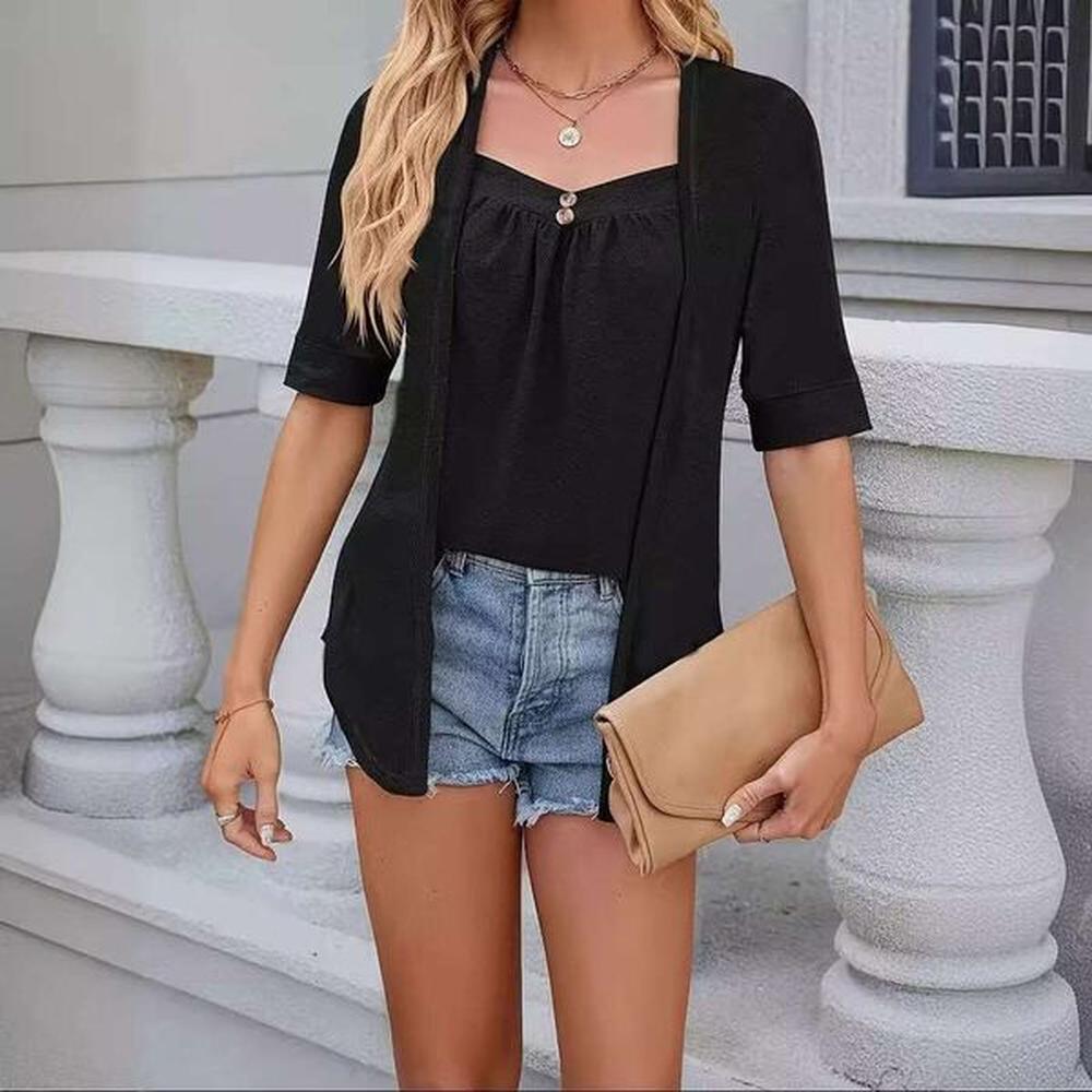 european and american summer new womens top solid color square