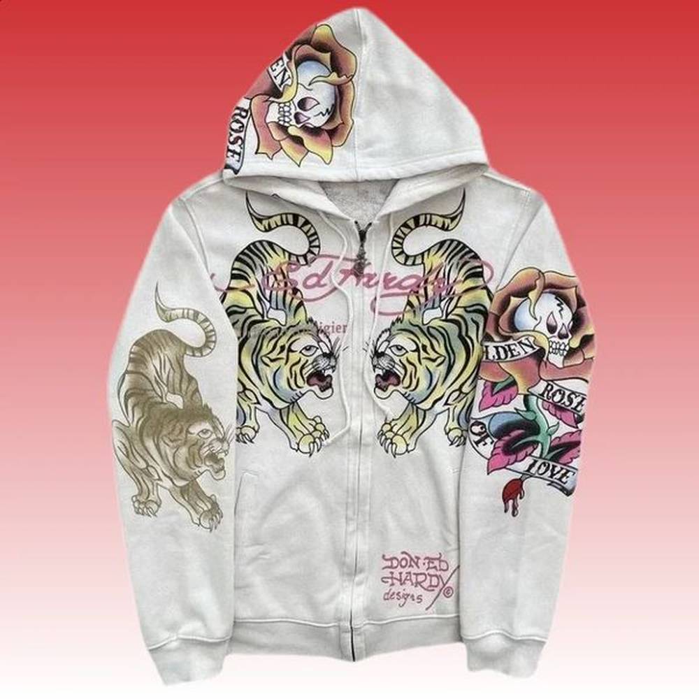 European and American Vintage Harajuku Tiger Full Print Hoodie 2024 Summer Street Loose Hip Hop Plus Size Y2K Zip Up Hoodie 240821