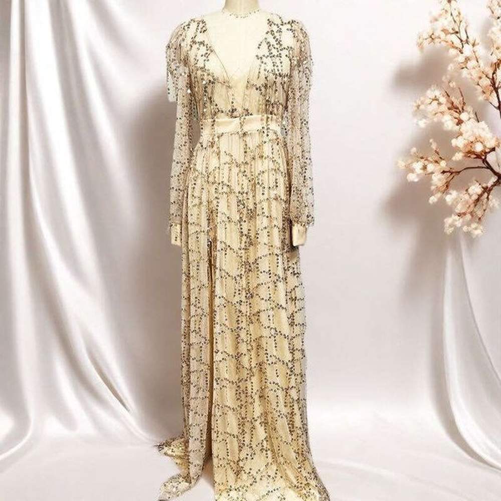 european and american womens autumn mesh sequin grand banquet