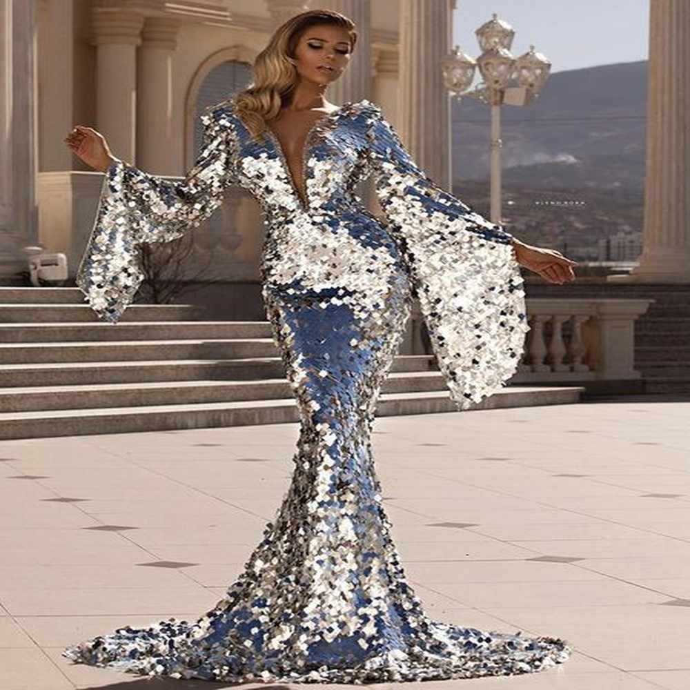 european and american womens dress sexy sequin silver banquet dress