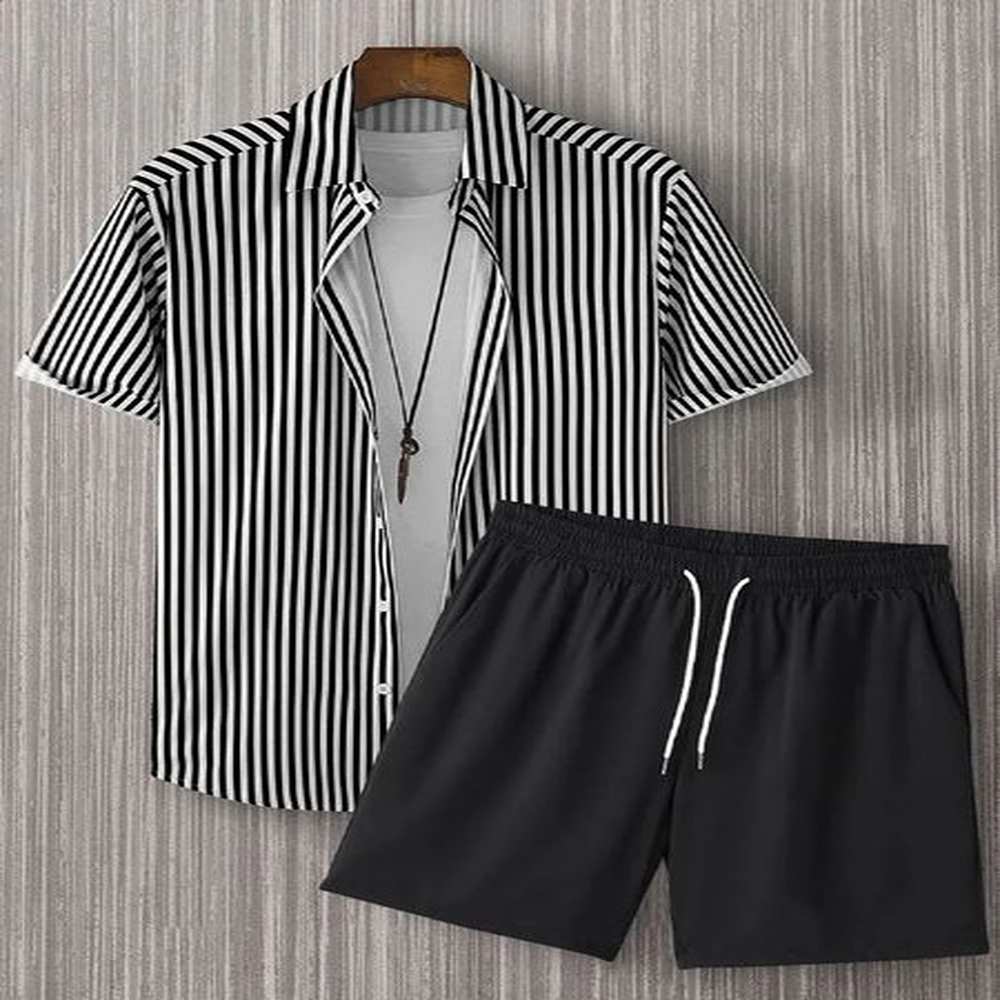 Everyday Casual Mens Shortsleeved Shirt And Beach Shorts Set Street Fashion Sports 241121