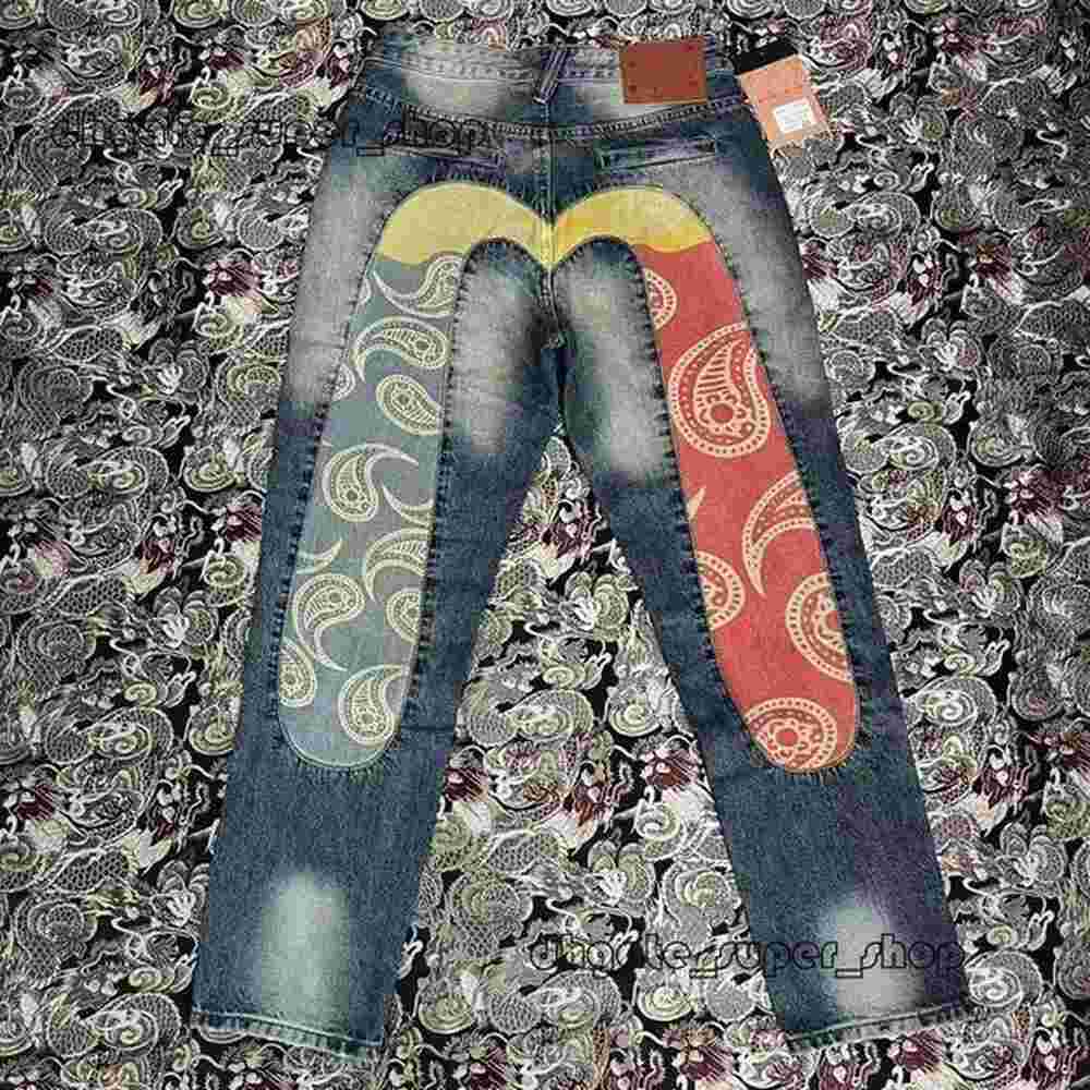 Evisue Jeans Stack Mens Designer Jeans Woman Designer Man High Quality Hip-hop Stretch Embroidered Jeans Couple Fashionable Retro Street Vin