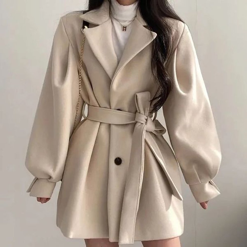 evnisi womens laceup wool blend trench coat functional pockets woolen