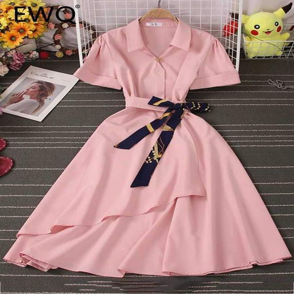 ewq office womens solid color collar short sleeve dress womens