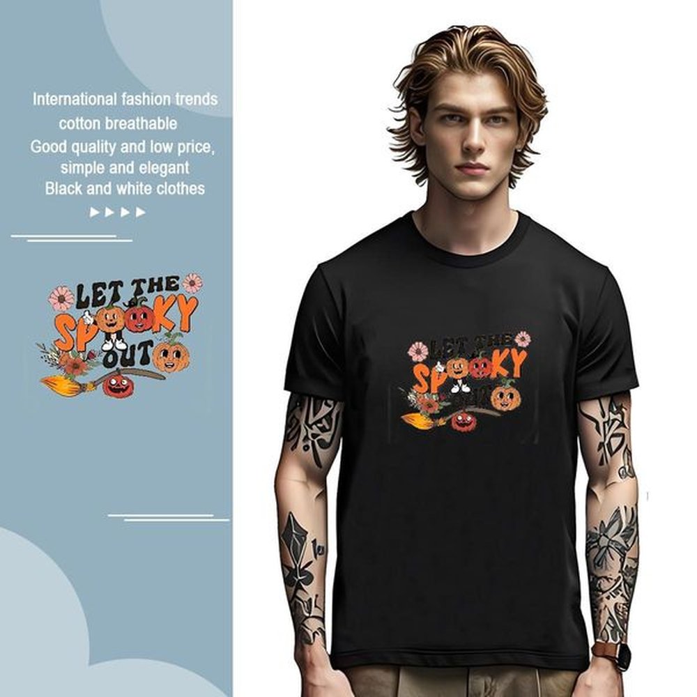 Factory Direct T shirt halloween 100% Cotton 230g Men Tshirts Hip Hop Breathable Crew Neck Oversized Loose Fit Top Tees