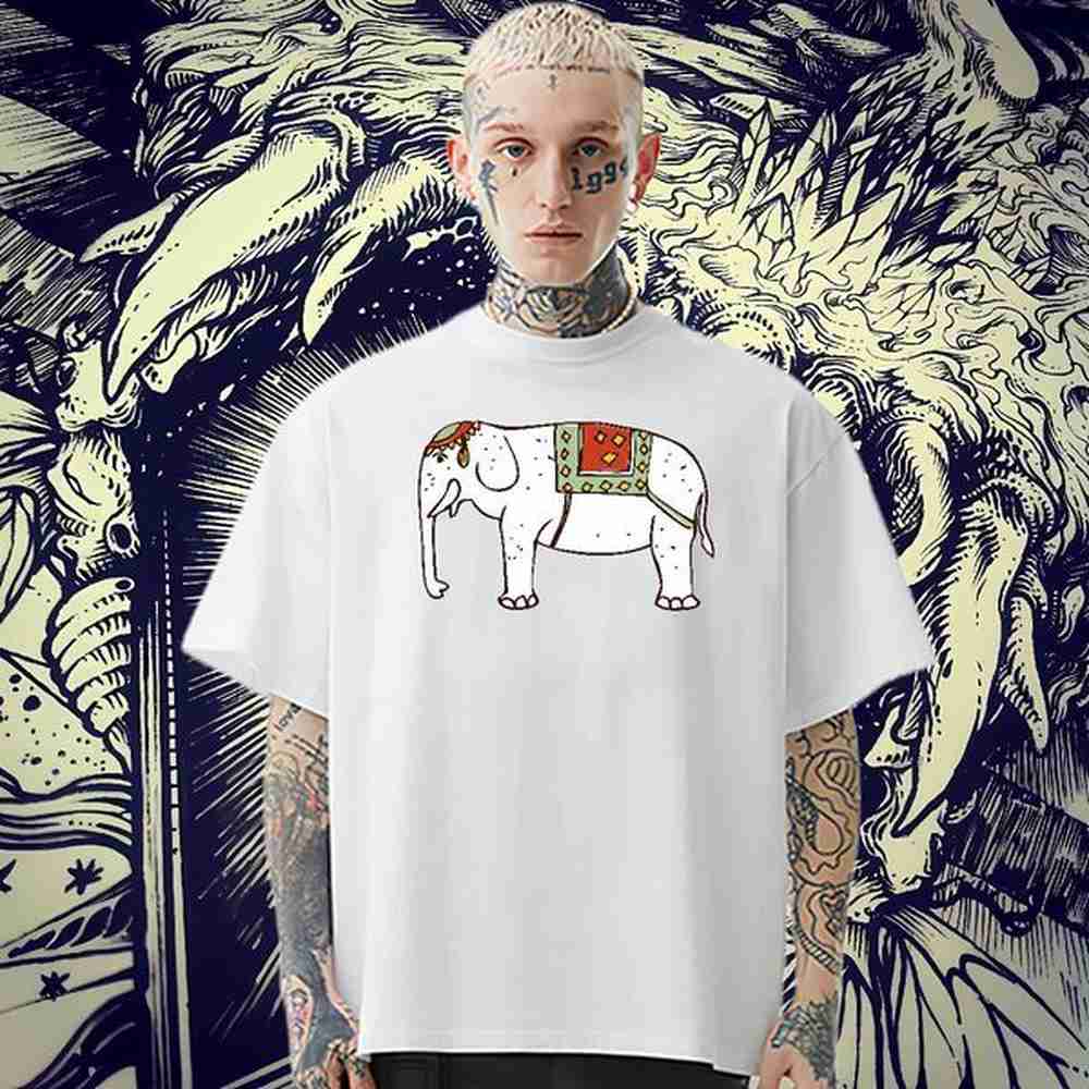 Factory Direct T-Shirts for Men 100% Cotton 230g elephant Hip Hop Polos O-Neck Short Sleeve Cotton Loose Fit Couples T Shirts Custom Printin