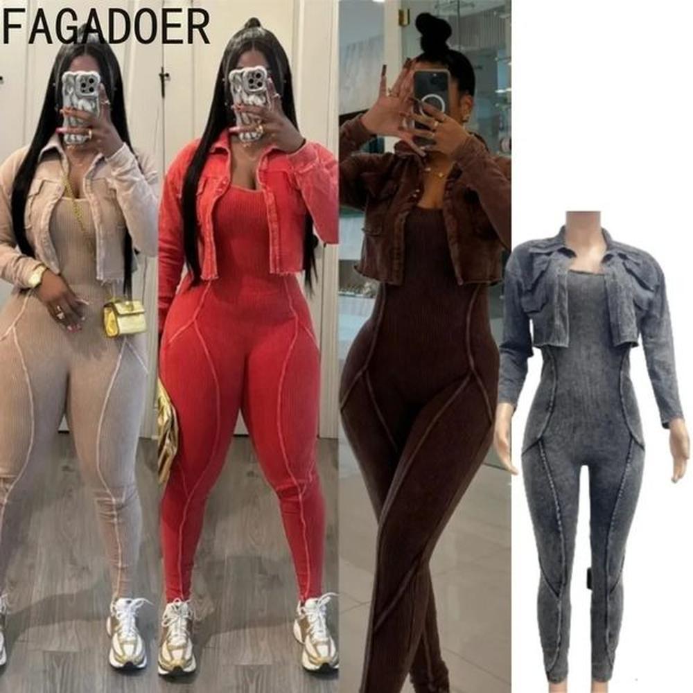 fagadoer high quality rib women piece set outfit fashion