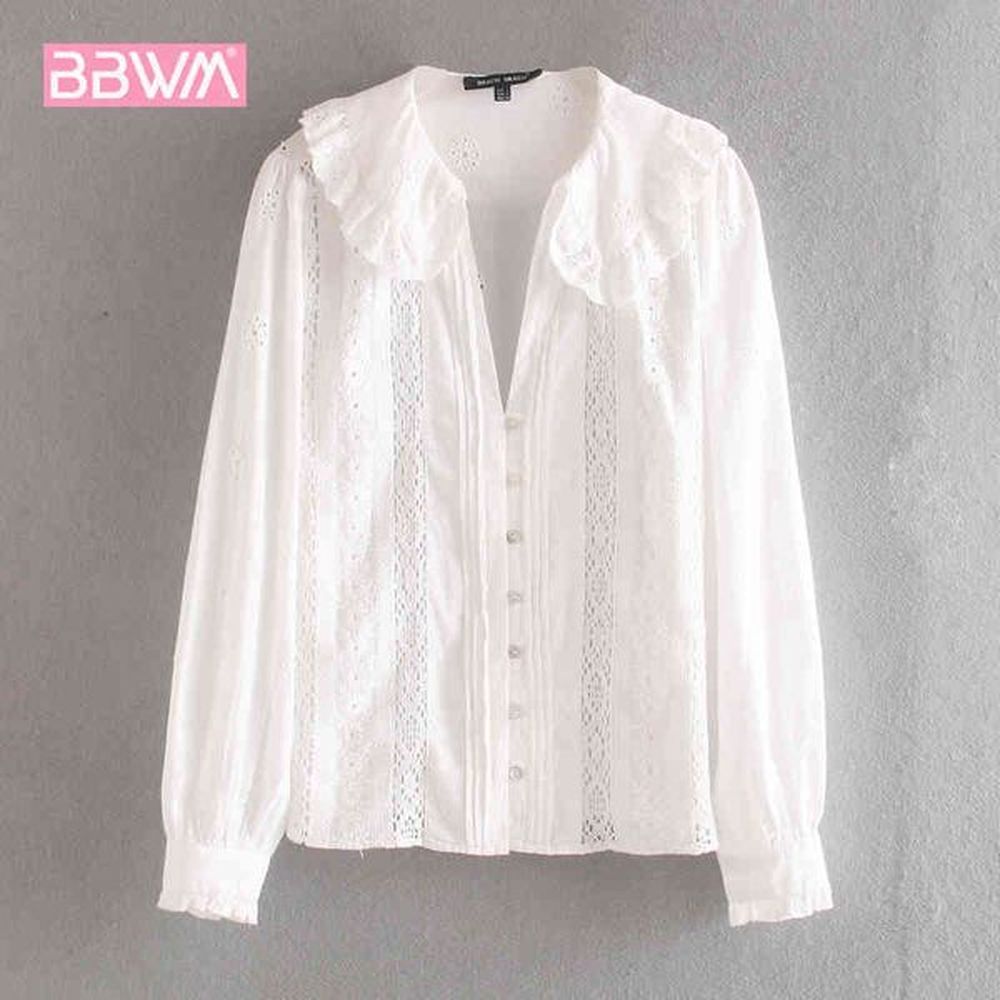fall lapel longsleeve shirt cultivate morality with hollow embroidery