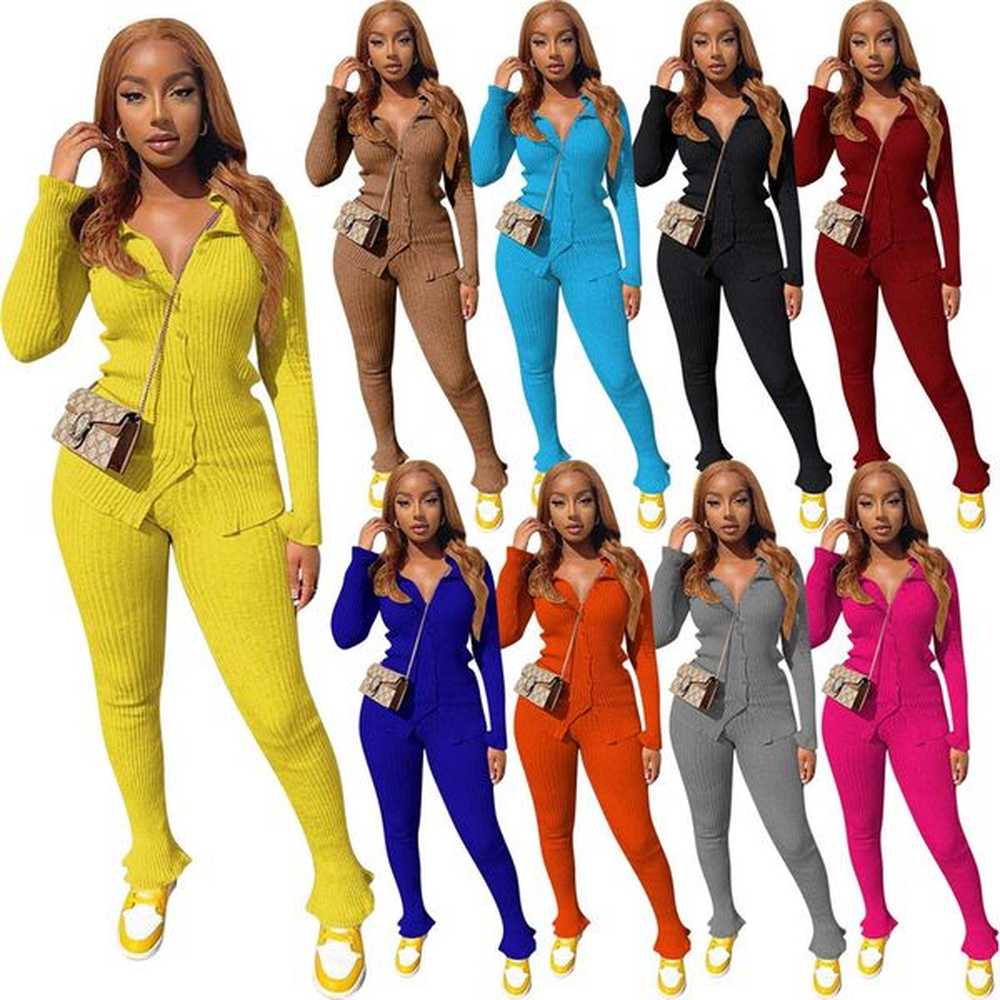 fall winter cotton tracksuits for women knitted two piece sets