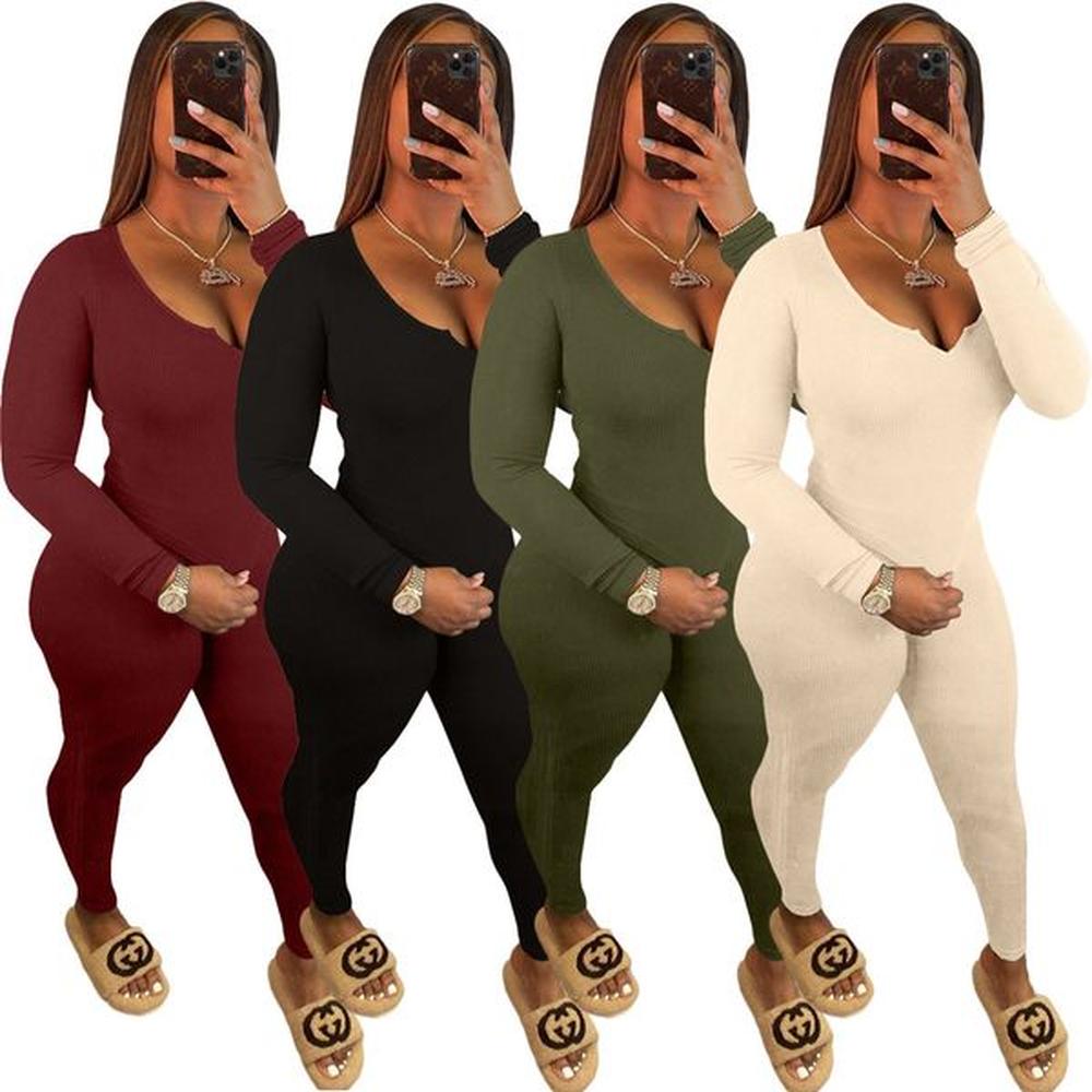 fall winter outfits women ribbed tracksuits long sleeve pullover v
