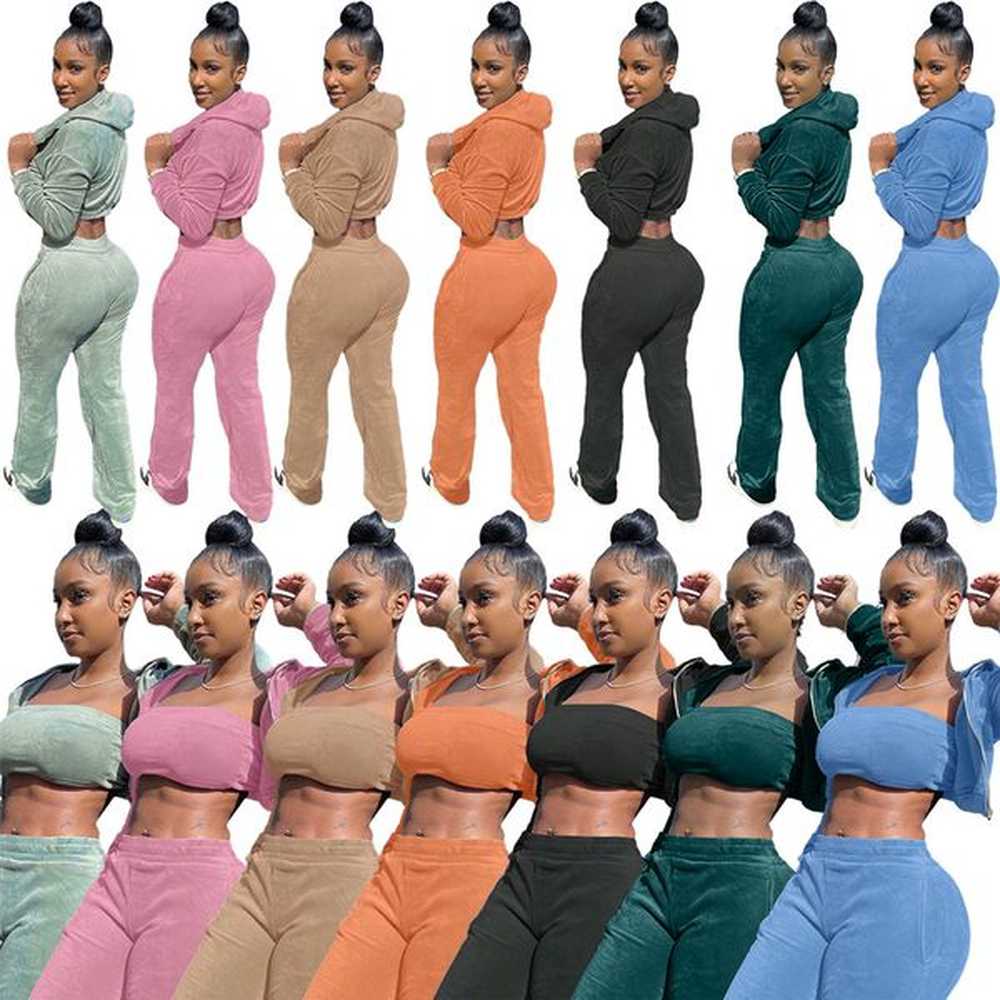 fall winter pieces set women velvet tracksuits long sleeve