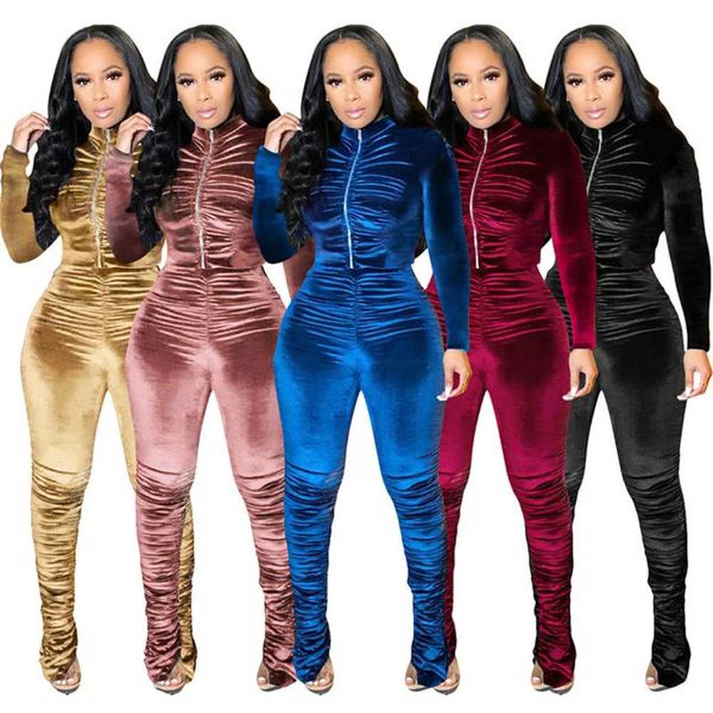 fall winter women solid color tracksuits jogger suit long sleeve