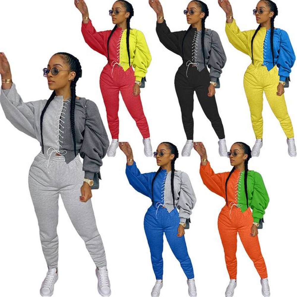 fall winter women tracksuits long sleeve outfits bandage pullover hoodie