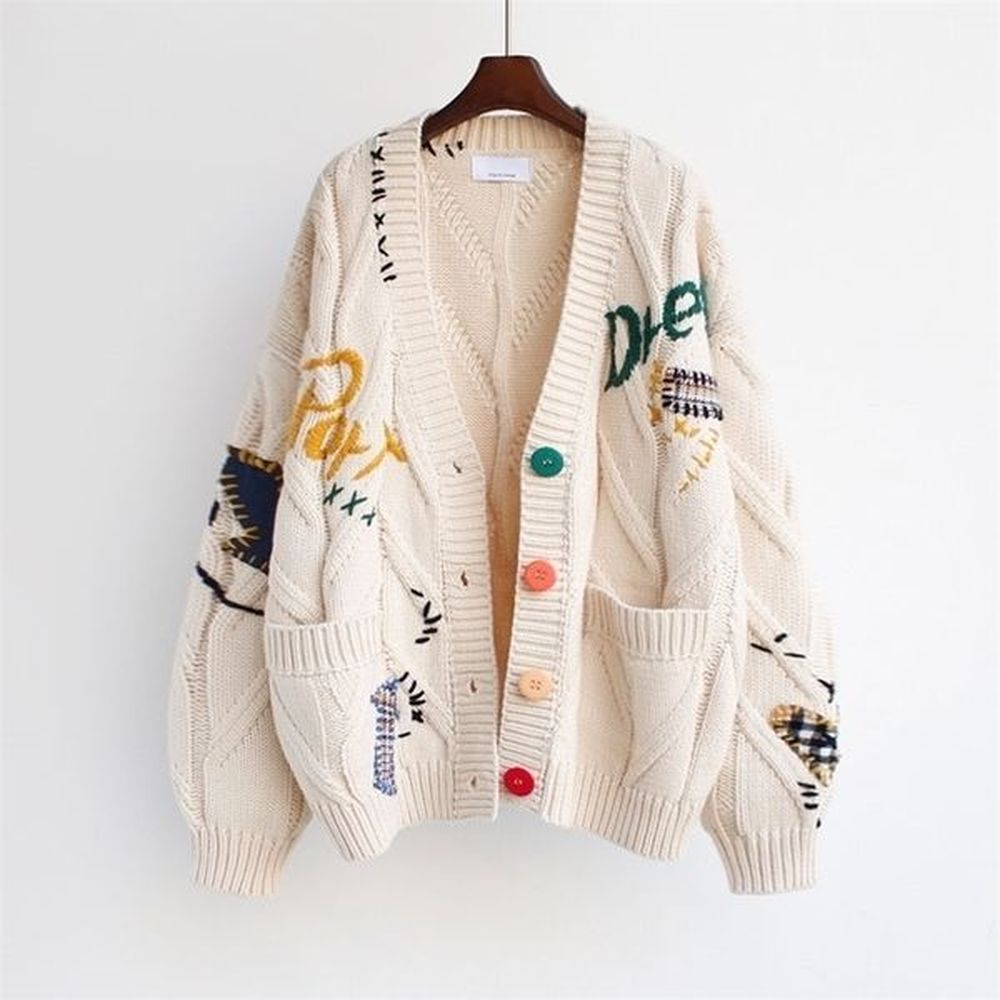 fall women clothing cute cardigan oversized cropped sweater white three