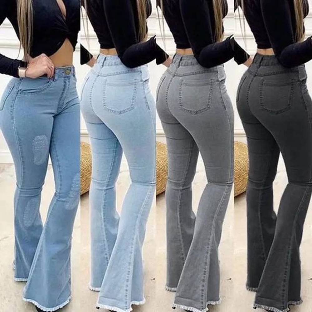 fall women high waist boot cut jeans fashion slim denim
