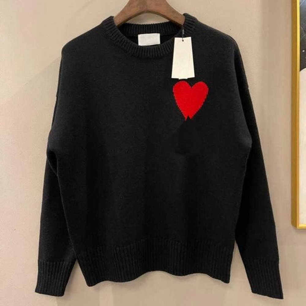 Fashion Amipari Men Women Sweater Cotton Autumn Spring Winter Sweatshirts Round Neck Knitting Loose Casual Unisex Heart Embroidery Size S-xl