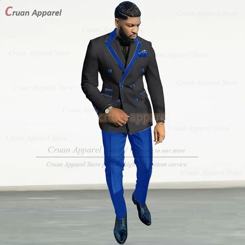 Fashion Black Suit Set For Men Formal Party Tailor-made Double Breasted Blazer Pants 2 Pcs Wedding Banquet Elegant Male Tuxedos 240723