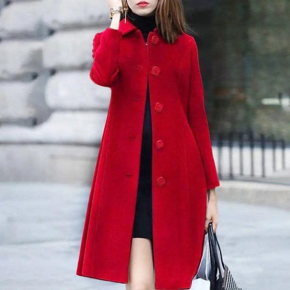 fashion british solid button wool coat women long sleeve jackets