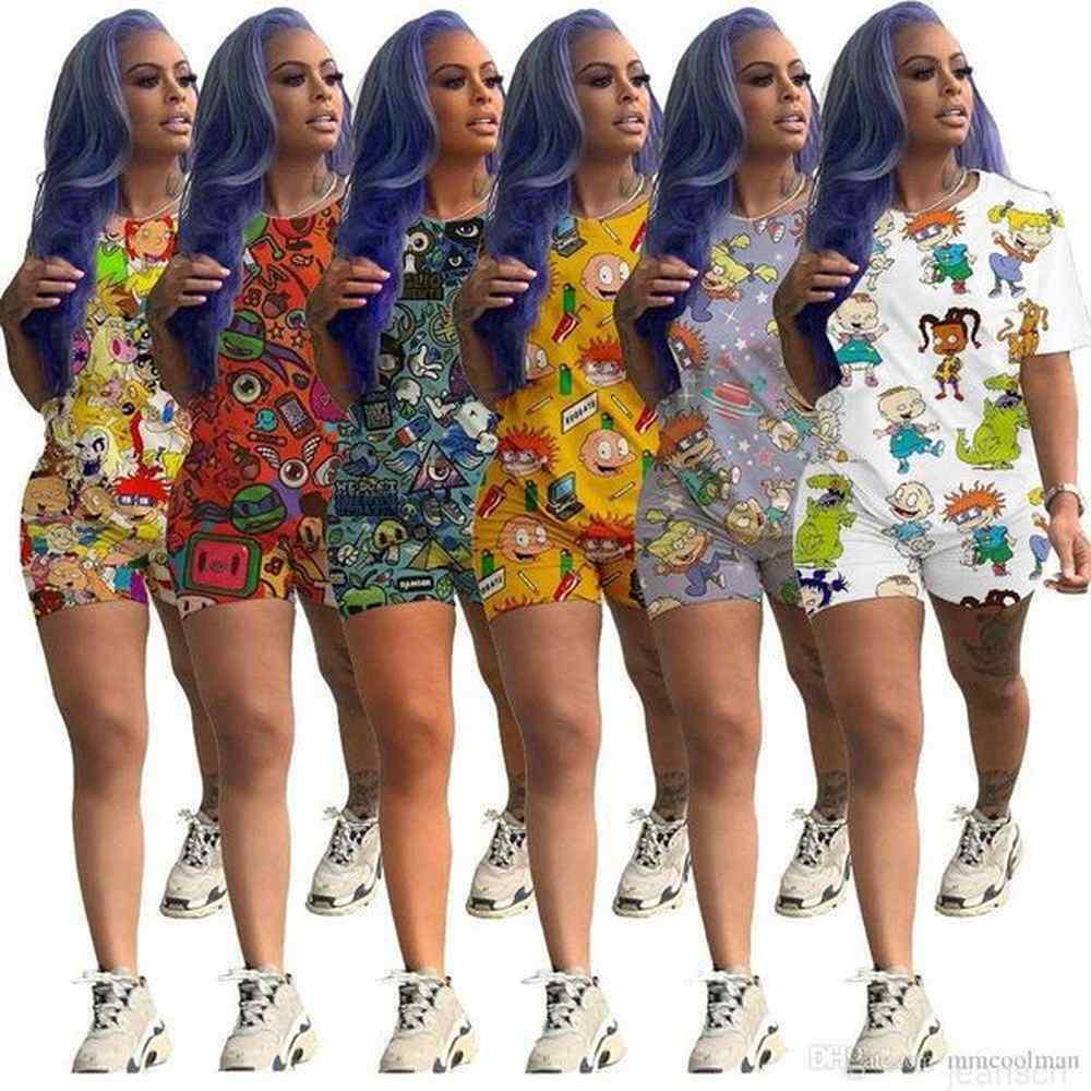 fashion cartoon printed casual set dresses womens designer tracksuit short
