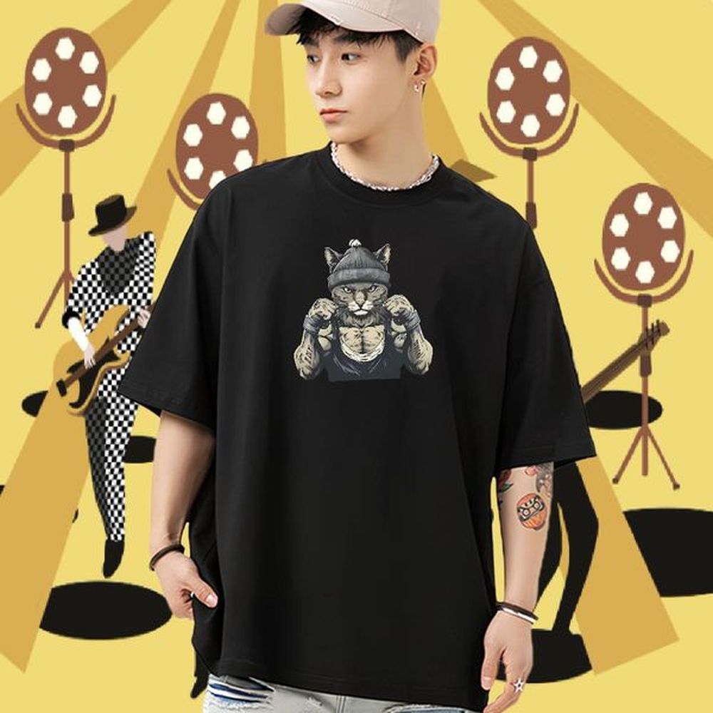 Fashion Casual Tshirts cat Daily Outfit 230g Pure Cotton Tees Shirts Breathable Short Sleeve Classic Mens T Shirts DIY Logo Oversized
