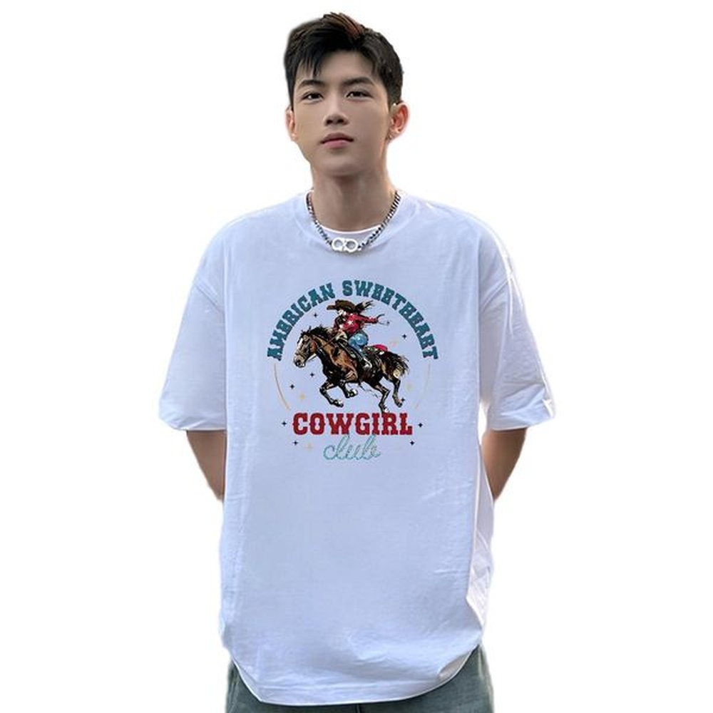 Fashion Casual T-Shirts 230g Cotton horse Home Outdoor Wear Breathable Crew Neck Cool Design Men Clothes T-Shirt Black White