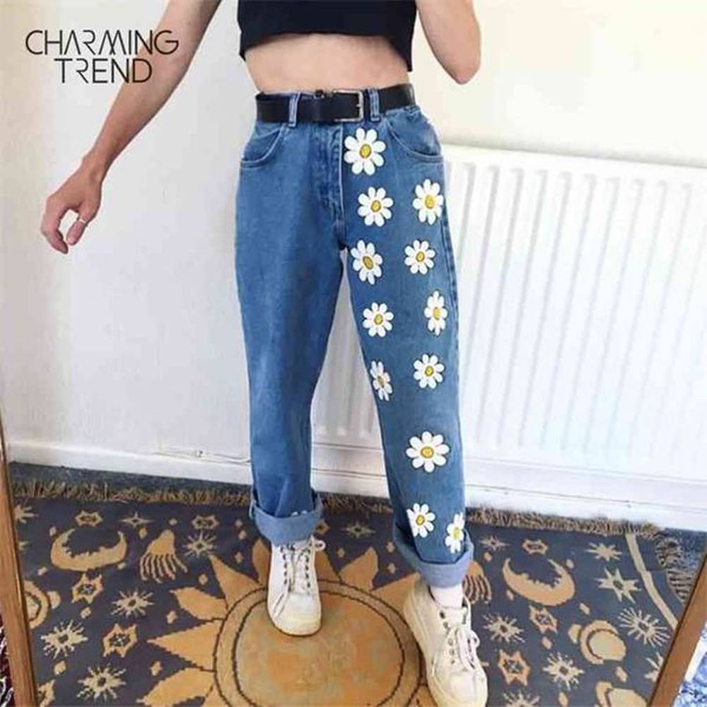 fashion chic woman jeans high waisted straight cute female denim