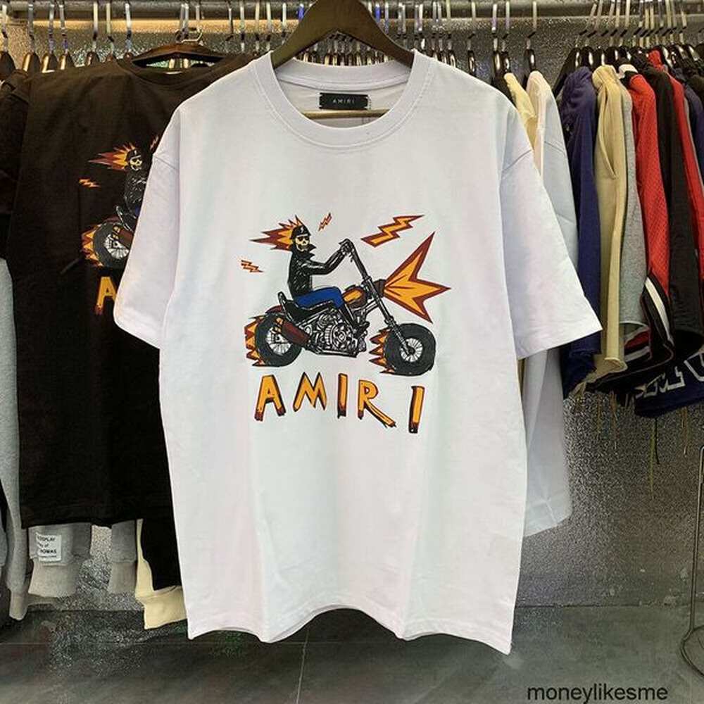 Fashion Clothing Mens Designer Tees TShirts American Fashion Amires New Motorcycle Skull Ghost Knight Print High Quality Cotton Double Yarn