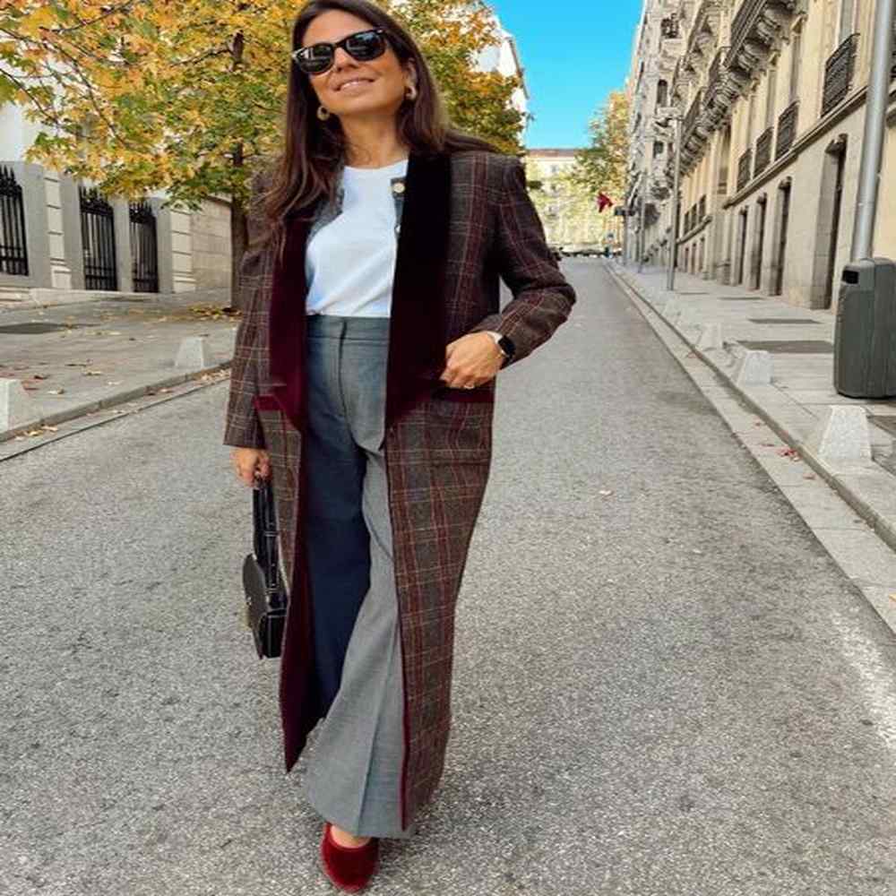 fashion colorful plaid print woolen overcoats for women patchwork turndown