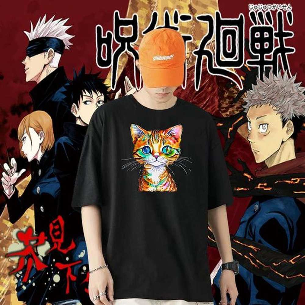 Fashion Design Mens Tshirts cat Home Outdoor 230g Pure Cotton Polos Breathable Short Sleeve Wholesale T Shirts Men DIY Anime
