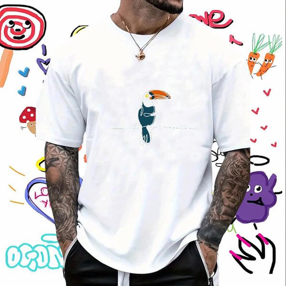 Fashion Design T Shirts Men 230g Pure Cotton bird Street Wear Clothes O-Neck Short Sleeve Loose Mens Tshirts DIY