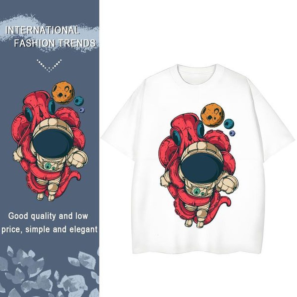 Fashion Design Tshirt for Man Woman 230g 100% Cotton Anime Printing Street cosmonaut Breathable Short Sleeve T-Shirts for Men Comfortable Cu