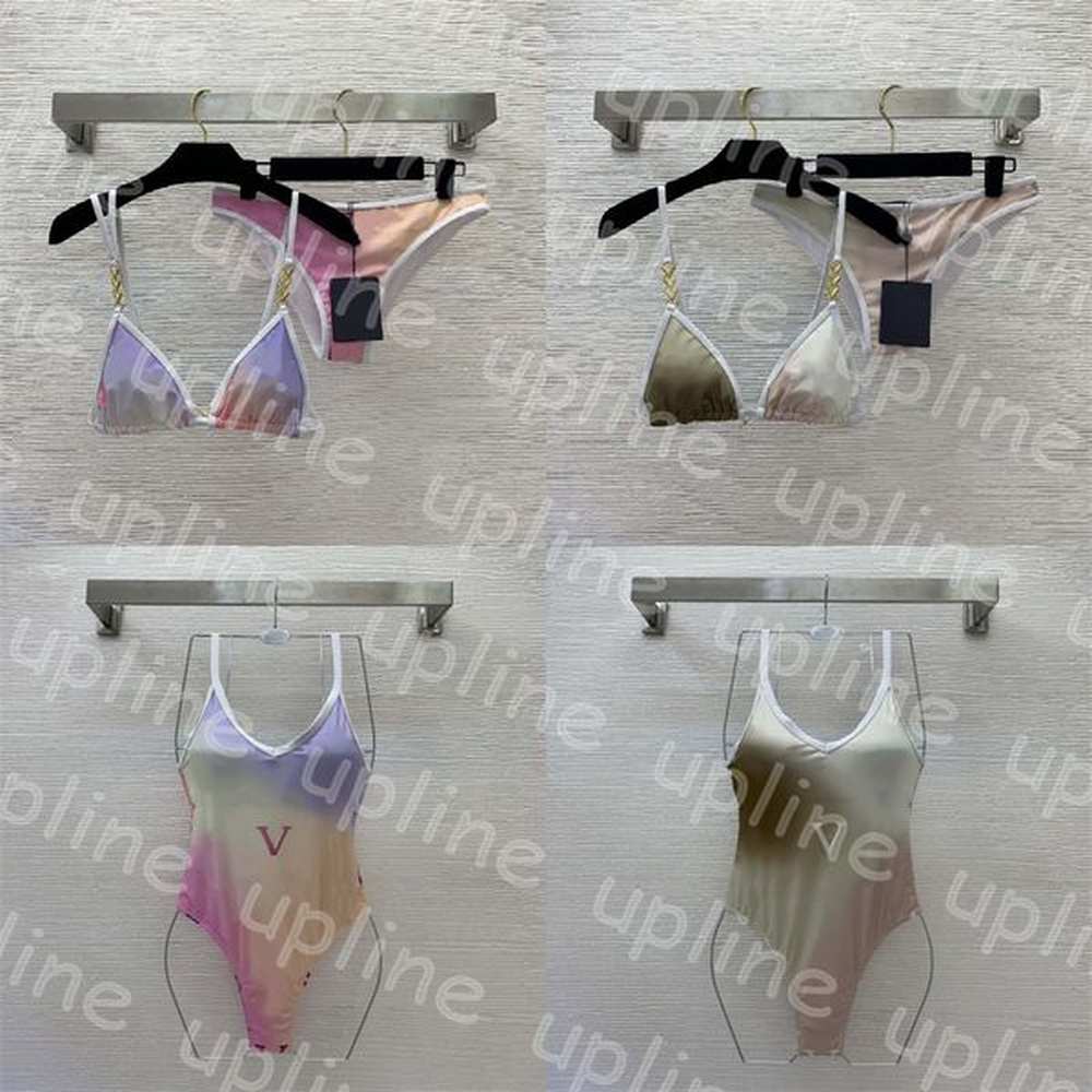 fashion designer gradient bikini set letter print one piece swimwear