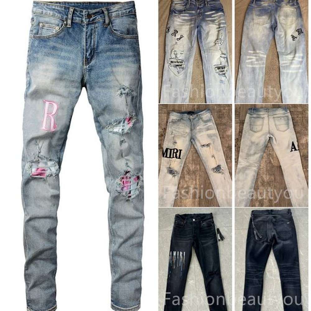 Fashion designer jeans for mens high quality fashion mens jeans denim pants embroidered stitched pants with holes daily outfits casual strai