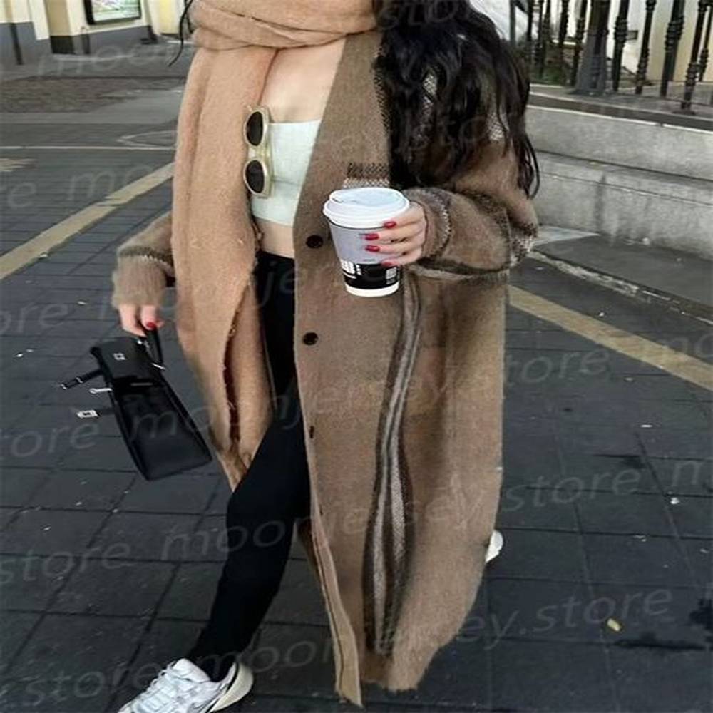 fashion designer long cardigan with check winter autumn long knitted