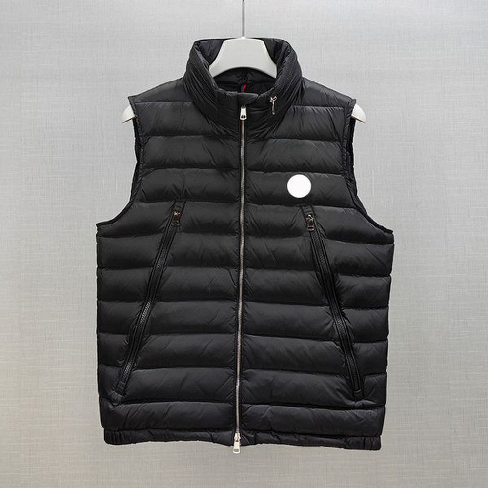 Fashion Designer Men Down Vest Long Zipper Pockets Lightweight Gilet Chest Badge Bodywarmer Hide Hat Warm Coat Size 1-5 - Stylish and Functi
