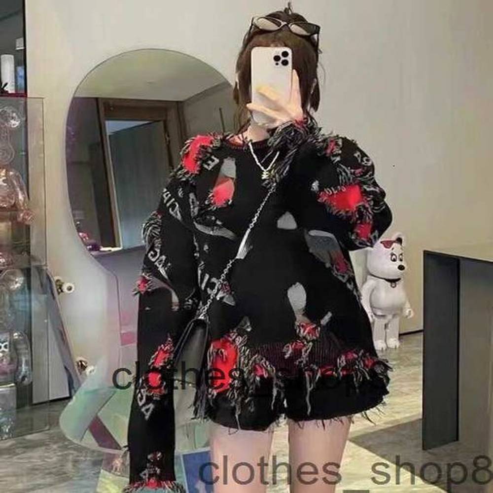 fashion 2024 designer men's sweaters hoodies autumn Balnciga correct version of the latest wool knitted hole fitted cut round JL0U ZFTR