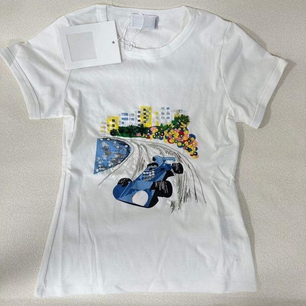 fashion designer tshirts for women with car pattern summer white