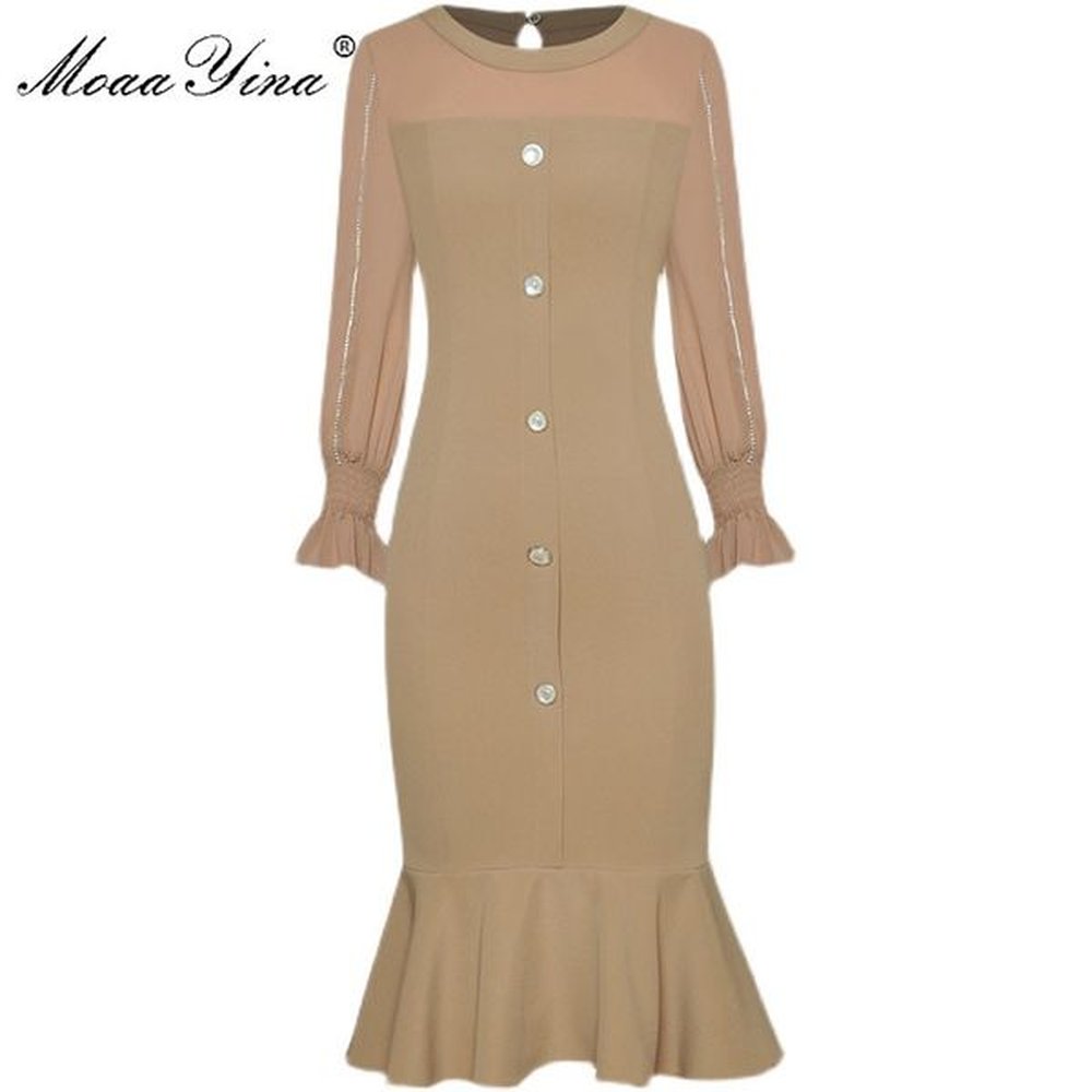 fashion dress spring womens dress beaded long sleeve package hip