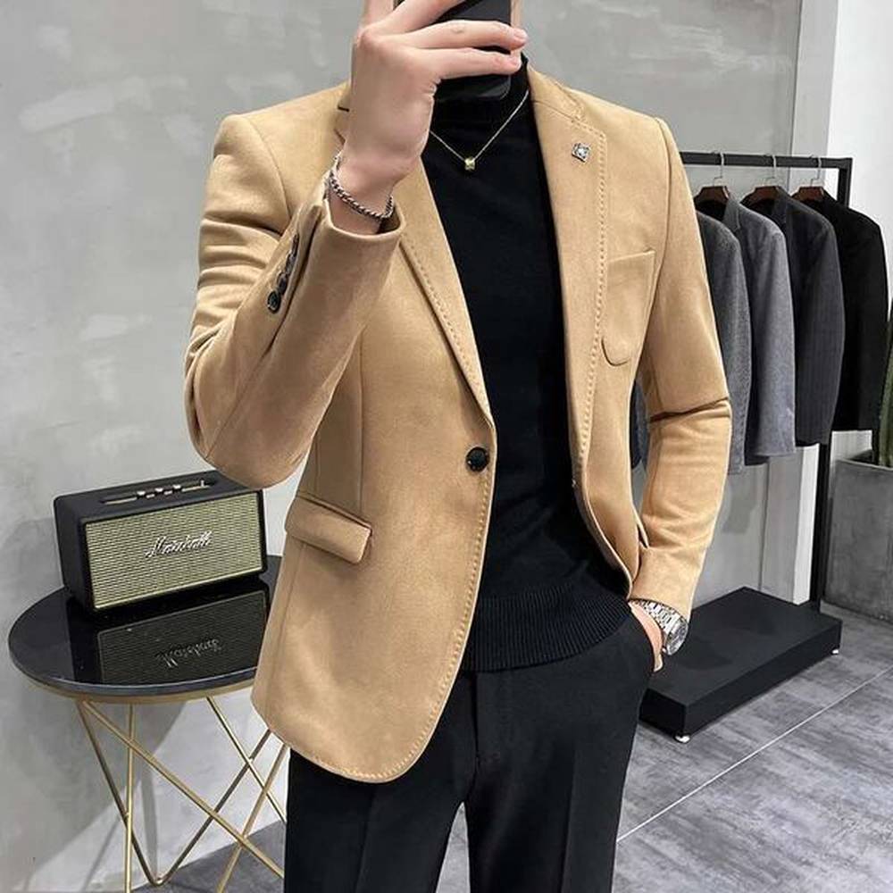 Fashion England Style Autumn Winter Thick Men's Veet Suit Jacket / Male High Quality 2024New Plus Size Blazers Coat