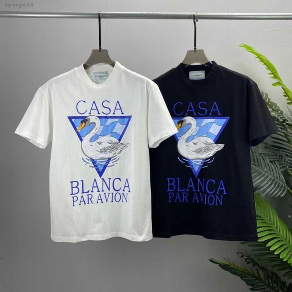Fashion European casablanc Short Sleeve T-shirt Tundra Swan Letter Print Pattern Men's and Tops 1ZR2