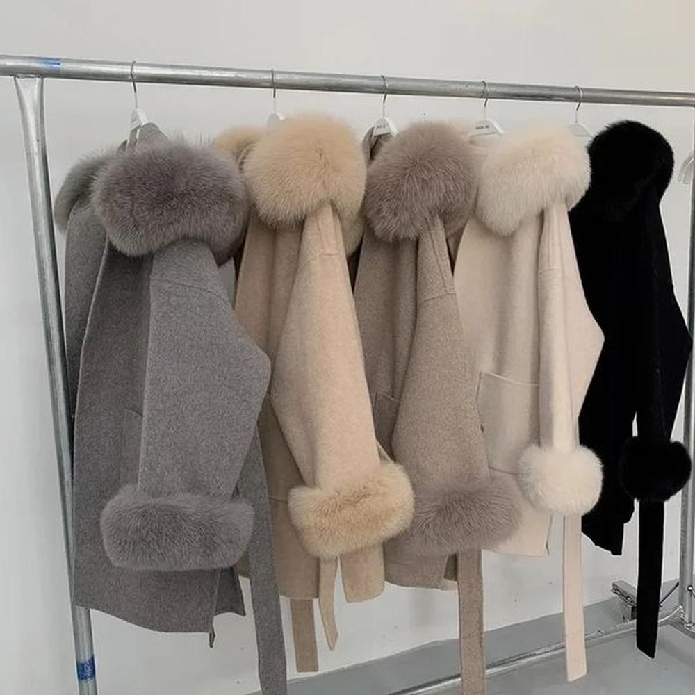 fashion faced wool ladies winter jacket hooded coats women luxurious