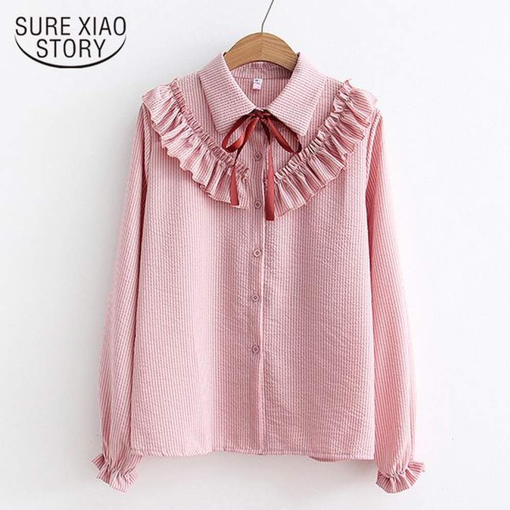 fashion feminine chiffon long sleeve bow ruffles office lady shirts