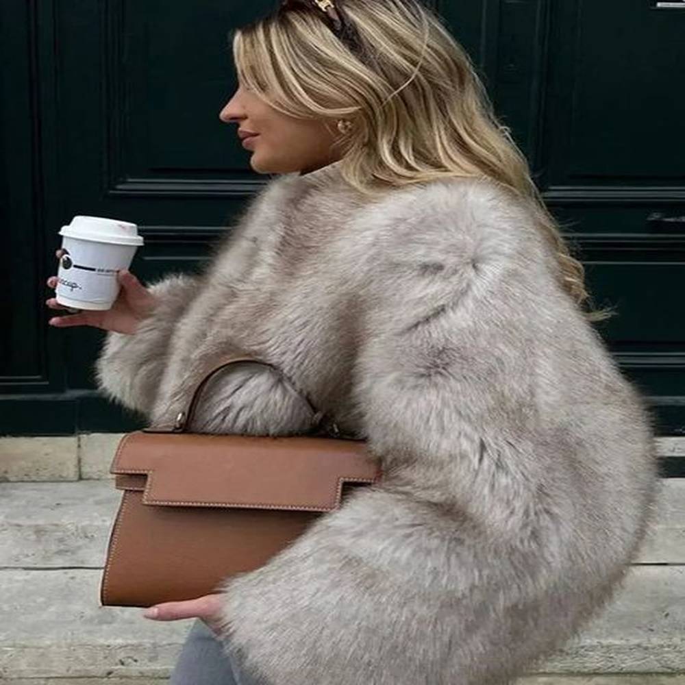 fashion fluffy faux fur coat for women winter elegant loose
