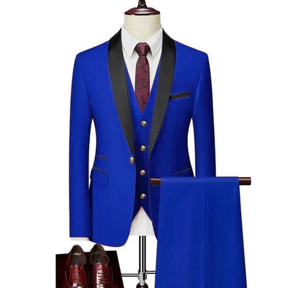 Fashion Gold Button Suits Men Slim Fit 3 Piece Jacket Vest Pants Set Groom Wedding Peaked Lapel Tuxedo Business Dress BlazersXJ241207