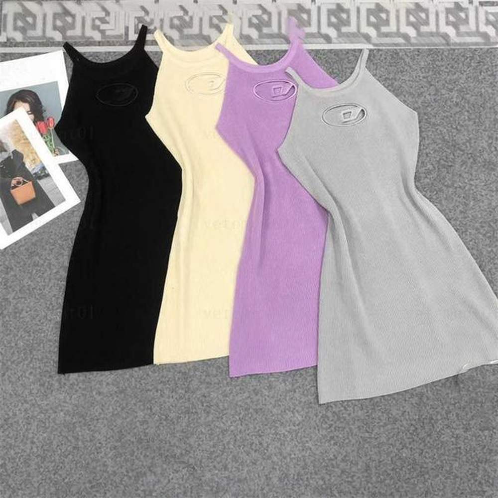 fashion knit sling dresses for woman embossed d relief letter