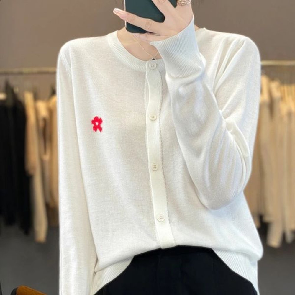 fashion knitted thin embroidered round neck joker autumn sweater cardigan