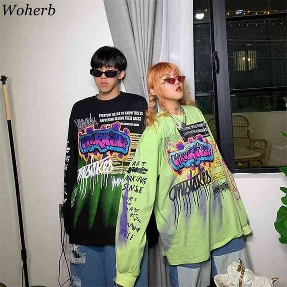 fashion korean streetwear women men punk tops tees letter printed
